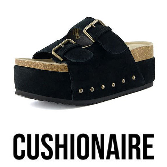 Cushionaire Guru Women's Sz 11 Black Suede Leather Platform Slide Sandals - Picture 1 of 9